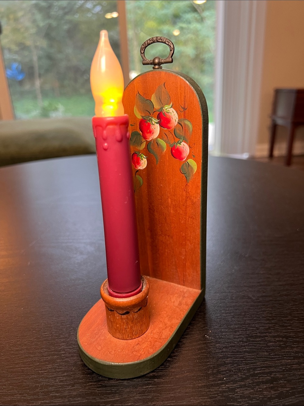 Vintage Folk Art Hand-Painted Strawberries Wooden Candlestick Holder Wall Sconce